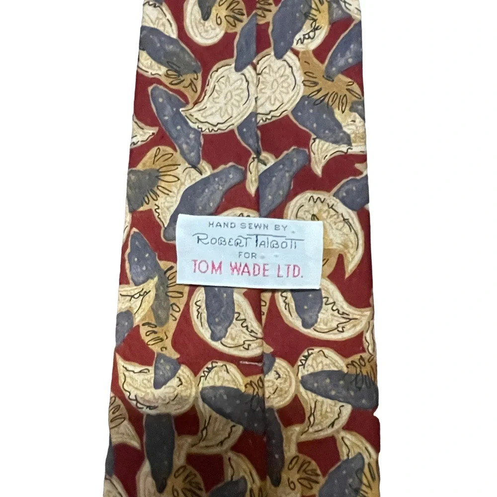 Robert Talbott Mens Tie Burgundy‎ Gray Yellow Geometric Pattern Silk 59.5X3.75